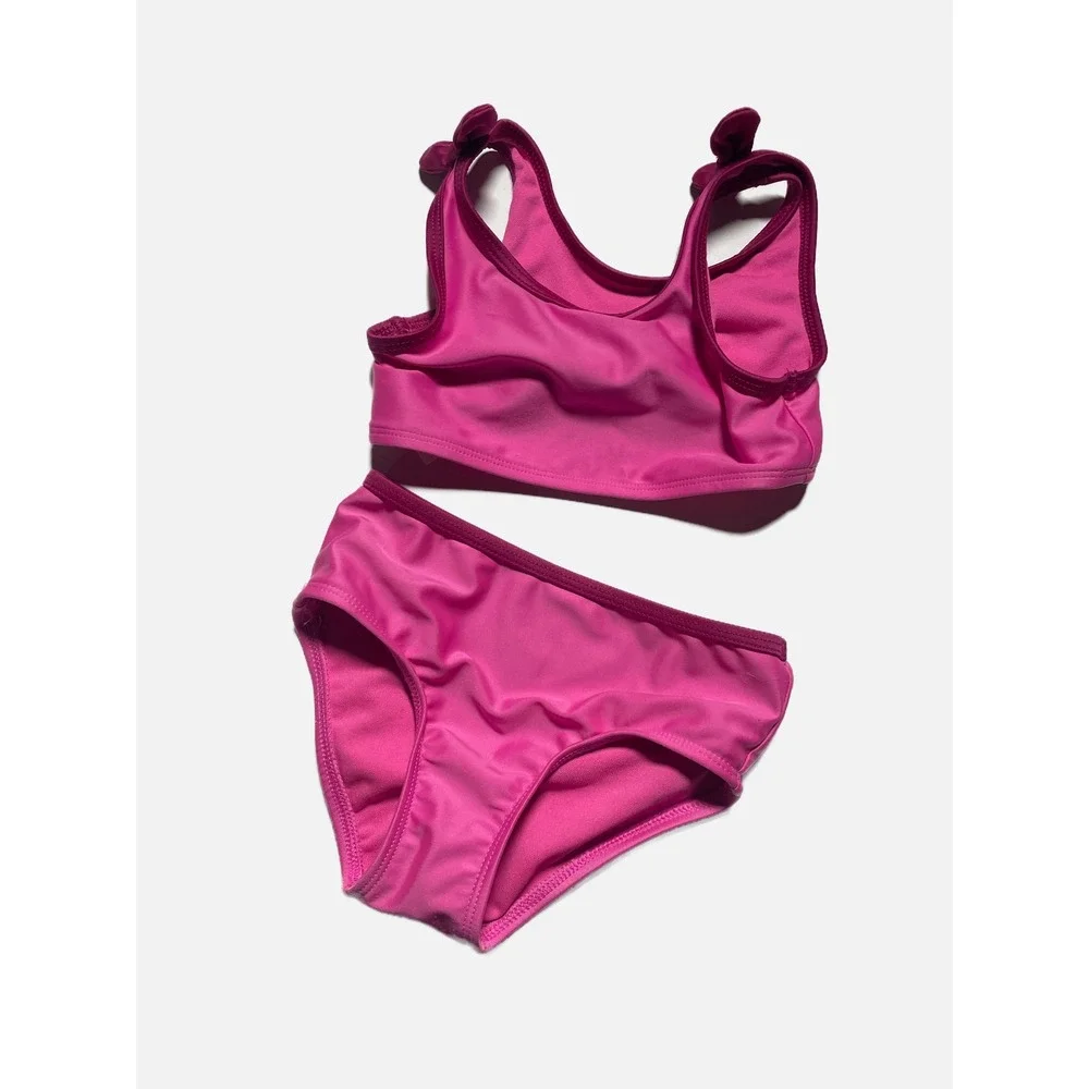 Cat & Jack Bikini Set Toddler Girl 3T Pink Solid Knot Strap Summer Swimwear
